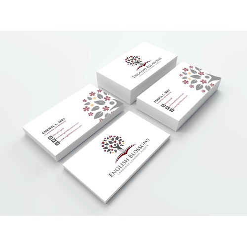 Create a clean and professional business card that will appeal to my blossoming English students.