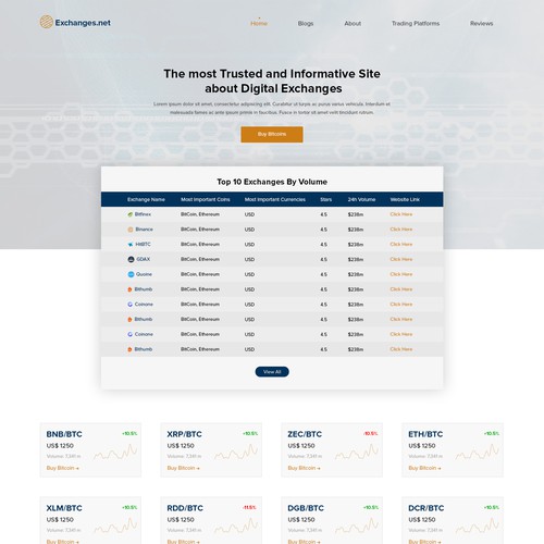 Home Page design for Exchanges.net