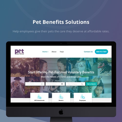 New homepage design for Pet Benefit Solutions
