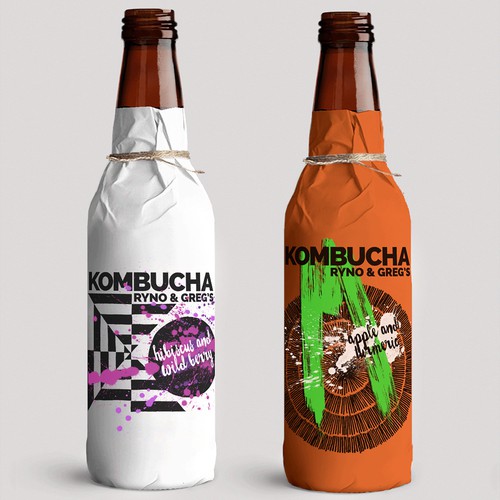 Line of kombucha drinks' wrapping and label design