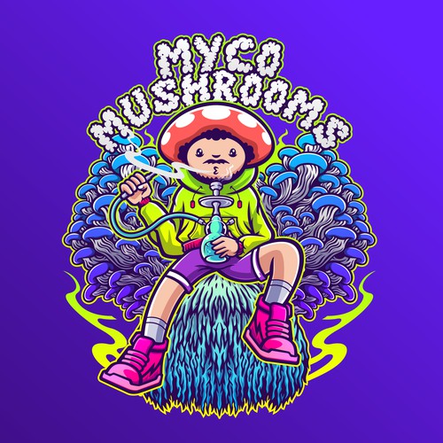 Mushrooms Throne Psychedelic T-shirt Illustration