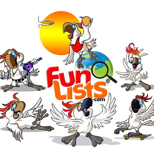 Create a cute, playful, very smart Cockatoo mascot for FunLists.com!