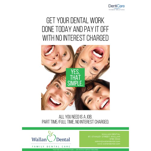IMPRESSIVE POSTER/BILLBOARD DESIGN FOR INTEREST FREE PAYMENT PLAN FOR A DENTAL PRACTICE