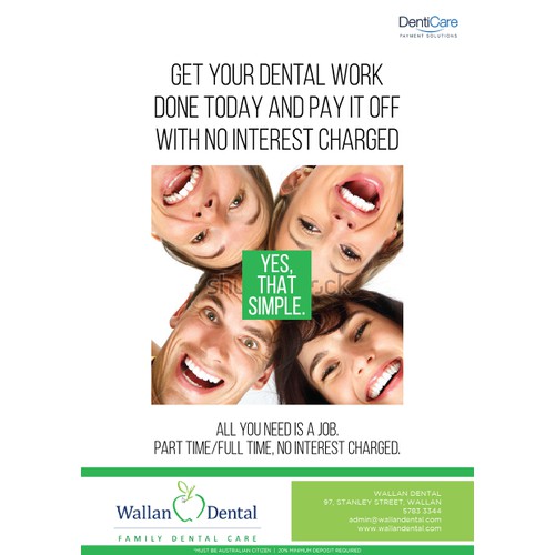 IMPRESSIVE POSTER/BILLBOARD DESIGN FOR INTEREST FREE PAYMENT PLAN FOR A DENTAL PRACTICE