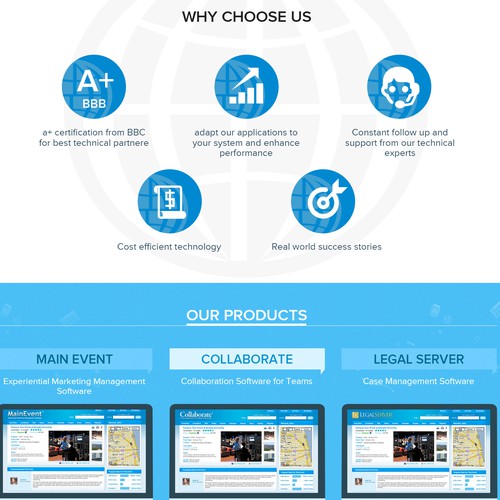 Parent company website, and product "brochure" subsites.