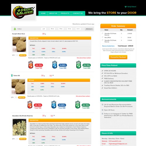 High Mileage Online MMJ Delivery Webpage