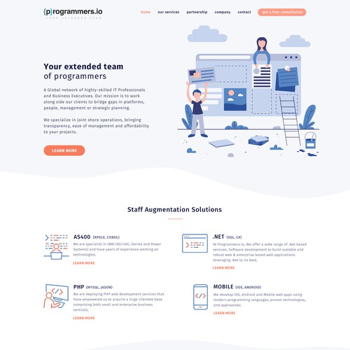 Landing page for outsourcing company