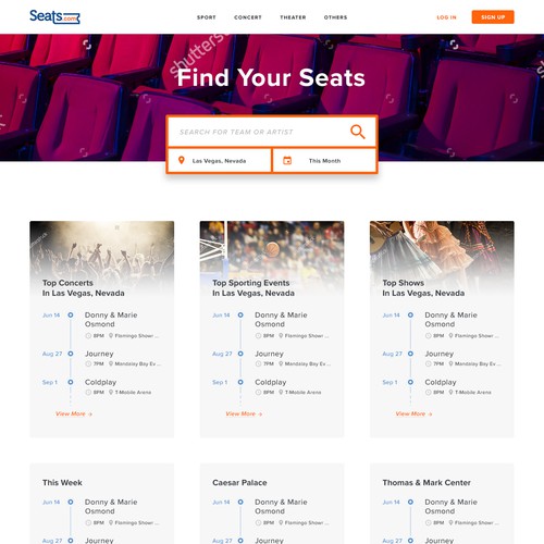 Landing page mockup for seats.com