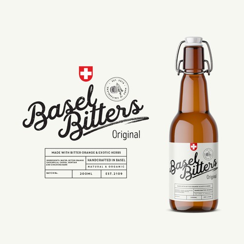 Product label for Basel Bitters Original 