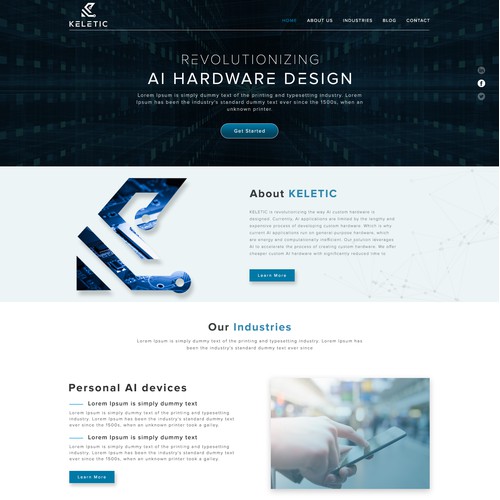 Landing page design for Keletic 