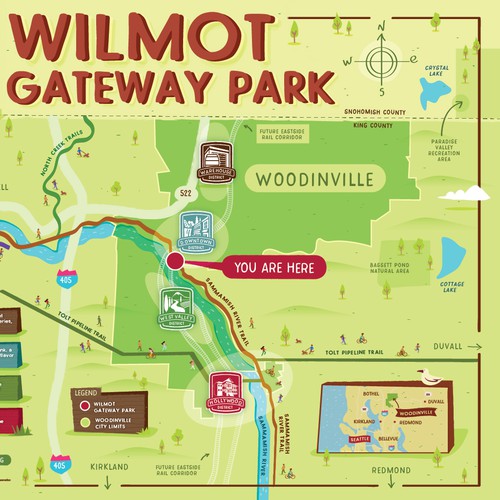 Illustrated map of Woodinville districts, WA