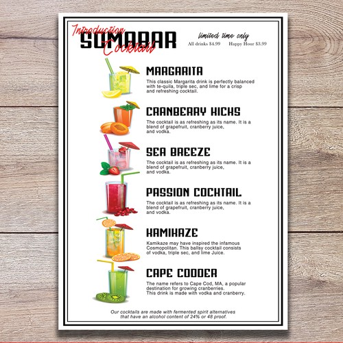 Table Menu Card for somabar cocktail