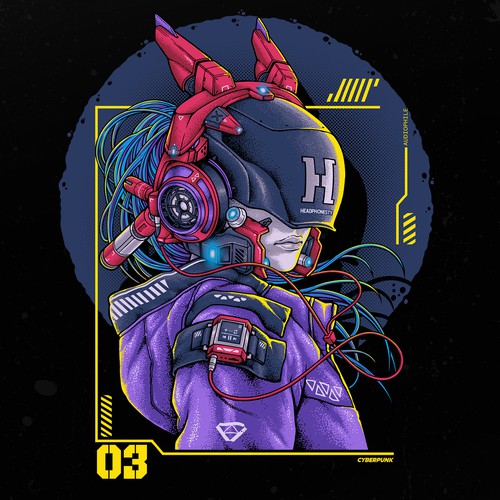 "Cyberpunk Headphones 2077" T-shirt Design