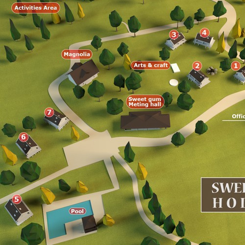 A facility map for a large youth camp