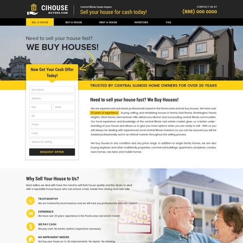 Home Page/Landing Page Design for a We Buy Houses Website