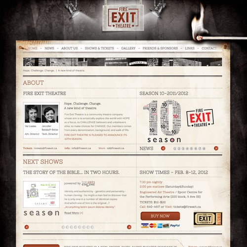Create the next website design for Fire Exit Theatre