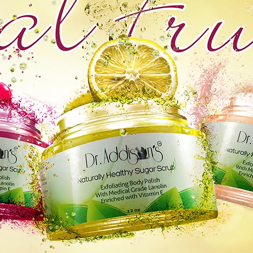 Design pretty images for deliciously scented exfoliating sugar scrubs made with healthy ingredients.