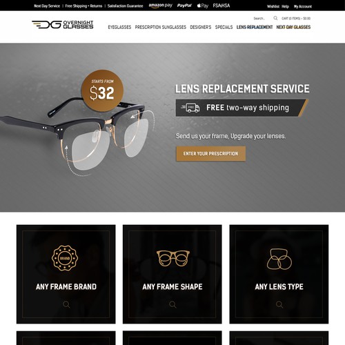 Overnight Glasses Landing page design