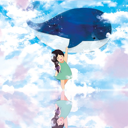 illustration whale and a little girl