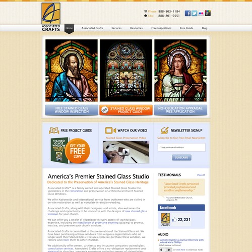 Associated Crafts - Church Stained Glass Windows needs a new website design