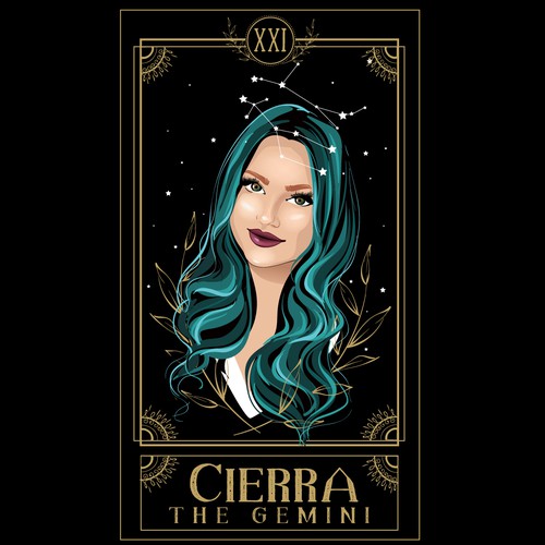 Tarot card themed illustrated portrait owner