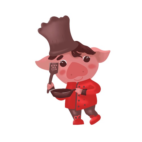 A pig character for recipe cards