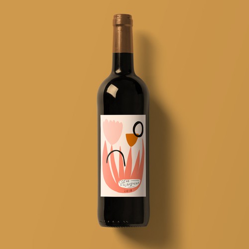 Abstract Floral Wine Bottle Label