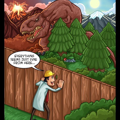 Colored Cartoon: "Looking through the knothole"