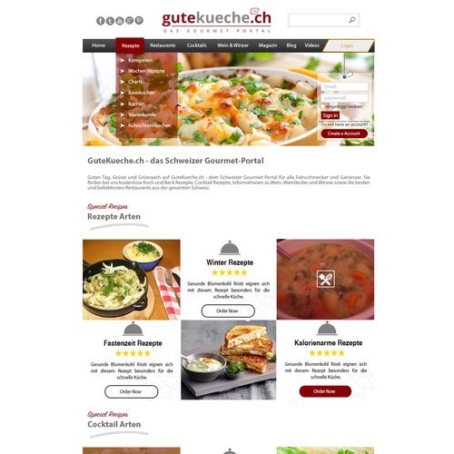 Responsive redesign for a culinary website