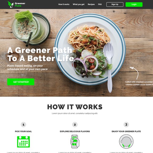 Landing page design for greener plate