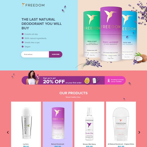 Freedom Deodorant landing page