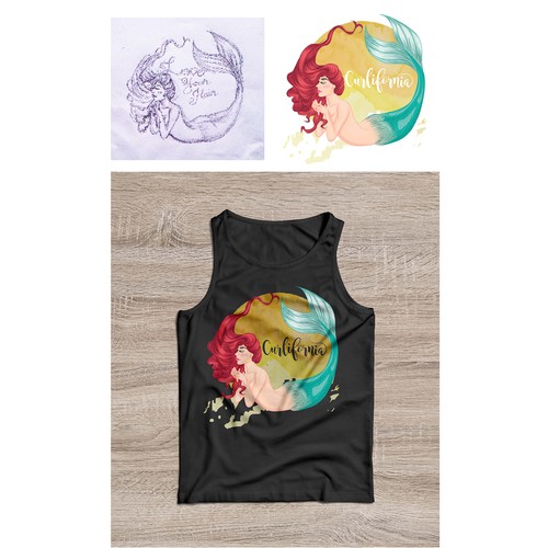 design of mermaid illustrations for t-shirts.