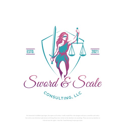 Feminine Lady Justice or Sword & Scale logo to appeal to New Mexico lawyers