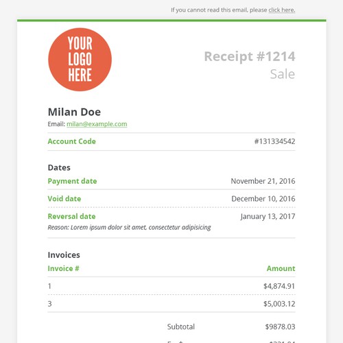 Email design receipt