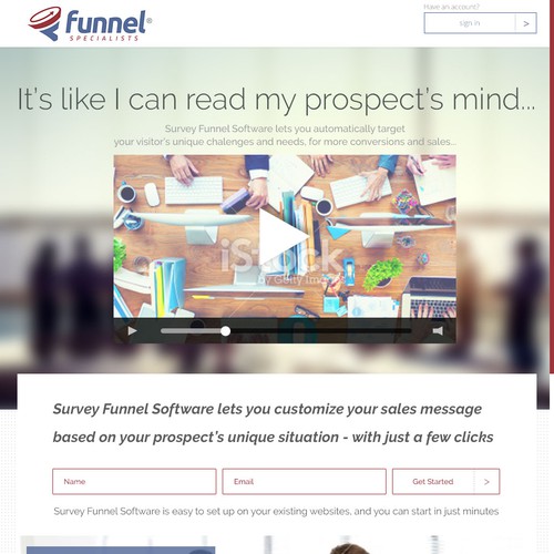 Landing page for marketing funnel software - if you're a kick-ass designer, check this out...