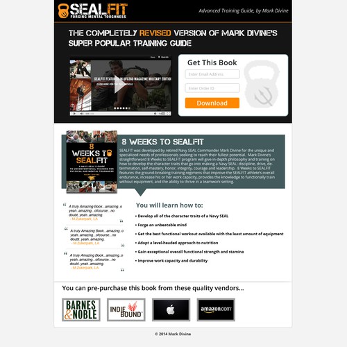 Create a landing page to promote new 8 weeks to sealfit book by mark divine