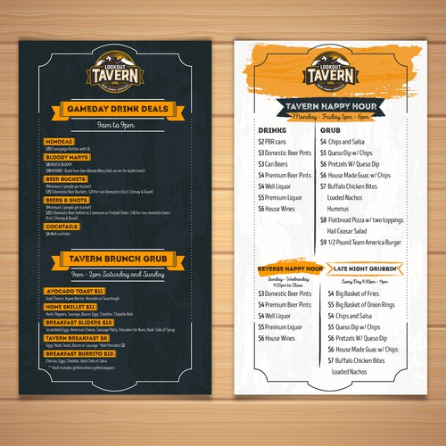 Lookout Tavern menu