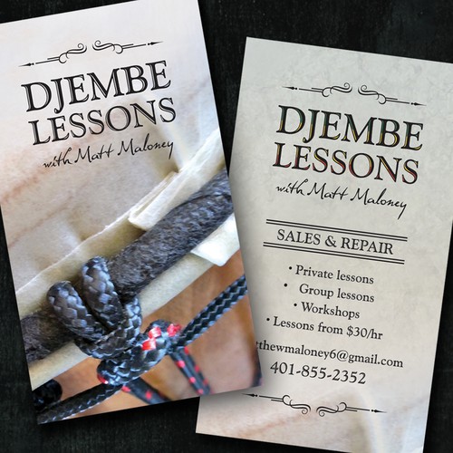 Business card needed for Djembe (a drum) lessons