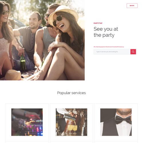 Party Staff Hiring App Homepage Design