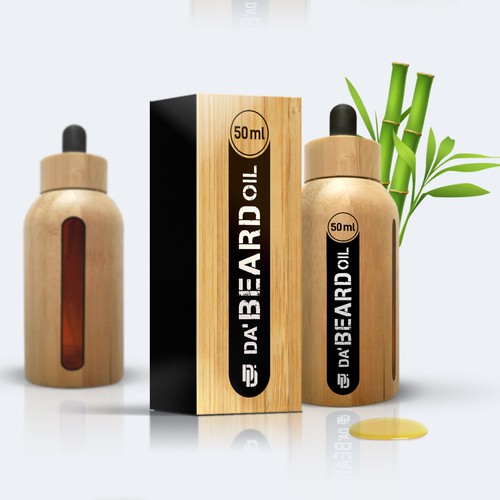 Bamboo beard bottle and gift box for brand Da'Dude 
