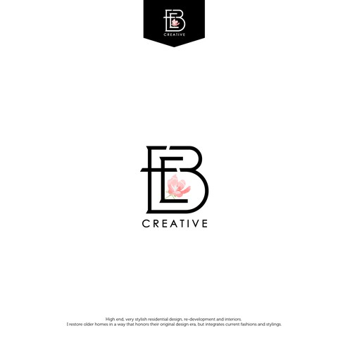 Monogram logo for interior design with floral on the main focus.