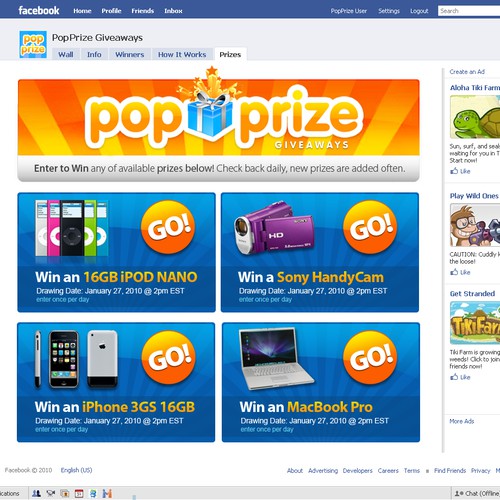 Pop Prize - Facebook App and Website to be viewed by Millions