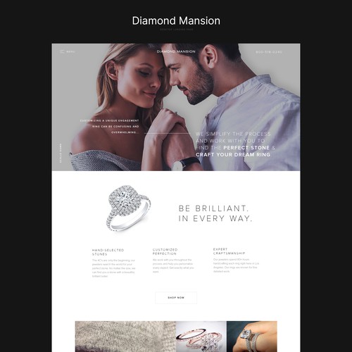 Landing page for jewellery online store