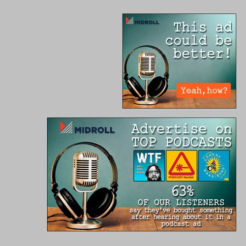 Make animated banner ads for Midroll, a podcast advertising company