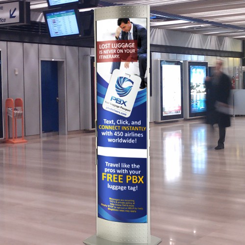 Create a captivating image for PBX's airport kiosk