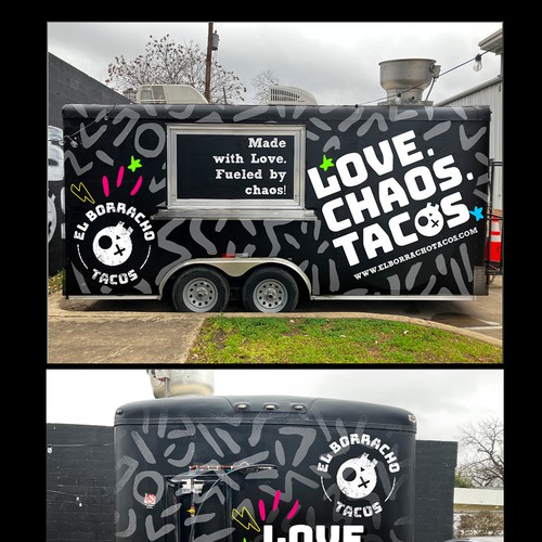 Bold design wrap for Elborracho Tacos Food Trailer 