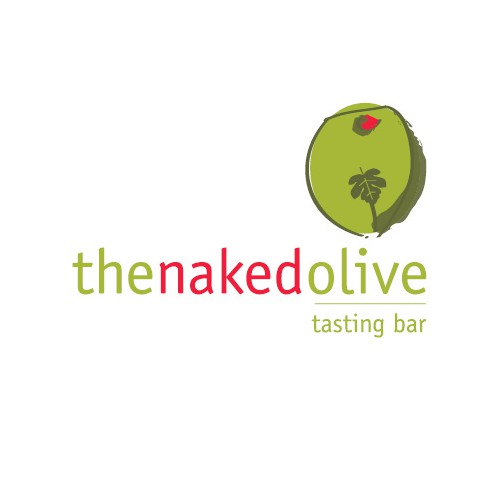 A playful logo for the Naked Olive Bar