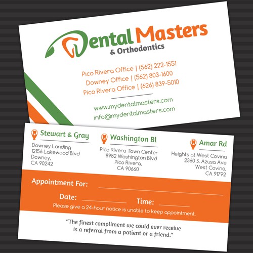 Fresh NEW Dental Masters Business Card