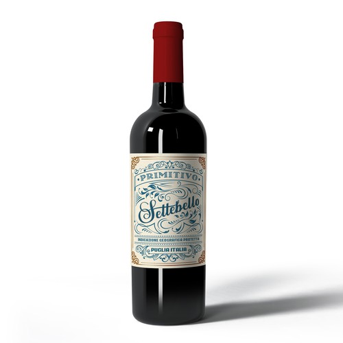 SETTEBELLO Primitivo wine label design.