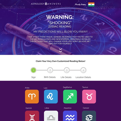 Create a high converting Landing Page for an Astrology Company